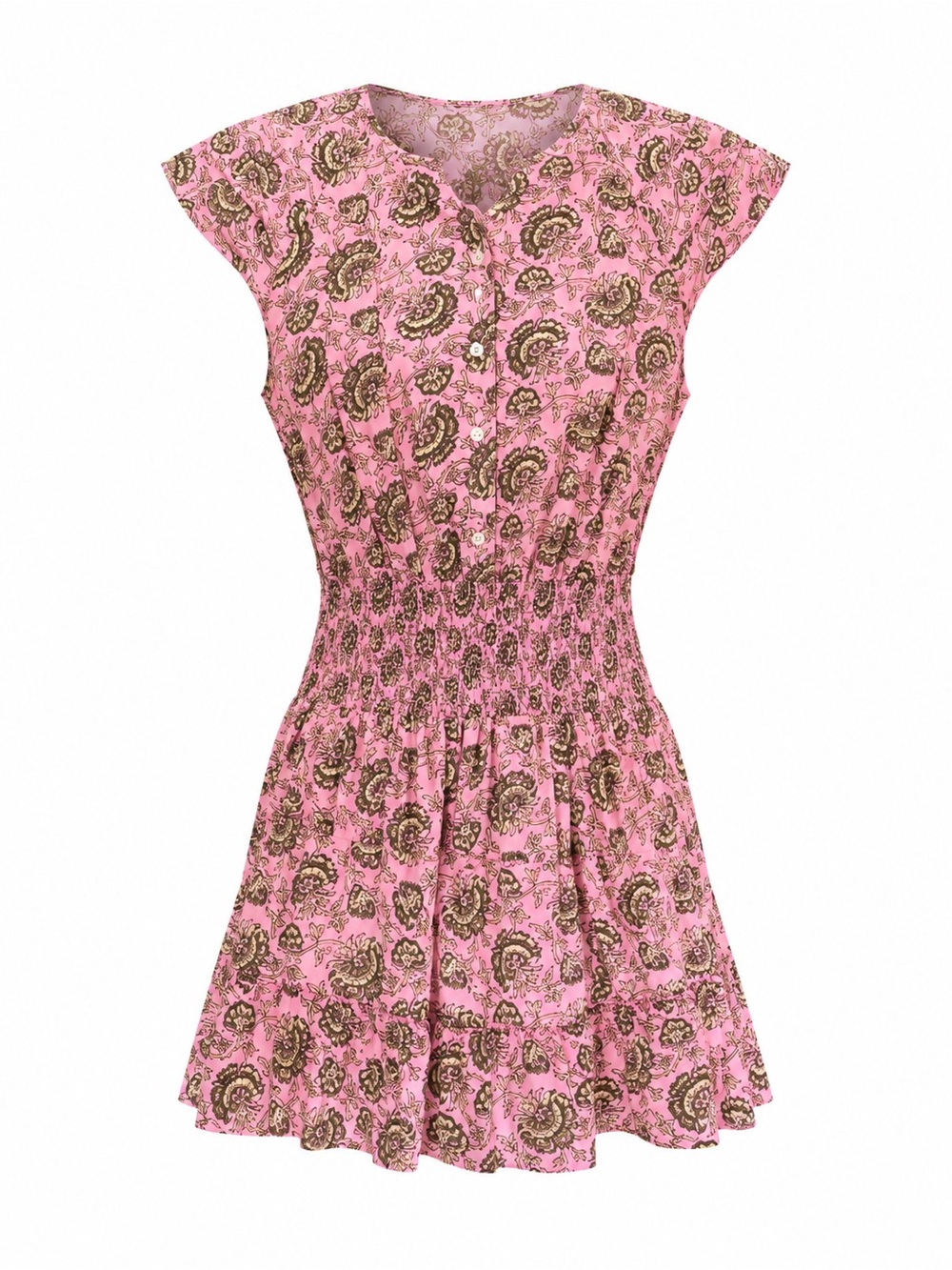 Perry Walker Collective Pink Floral Smocked Mini Dress 100% Cotton 3 Med